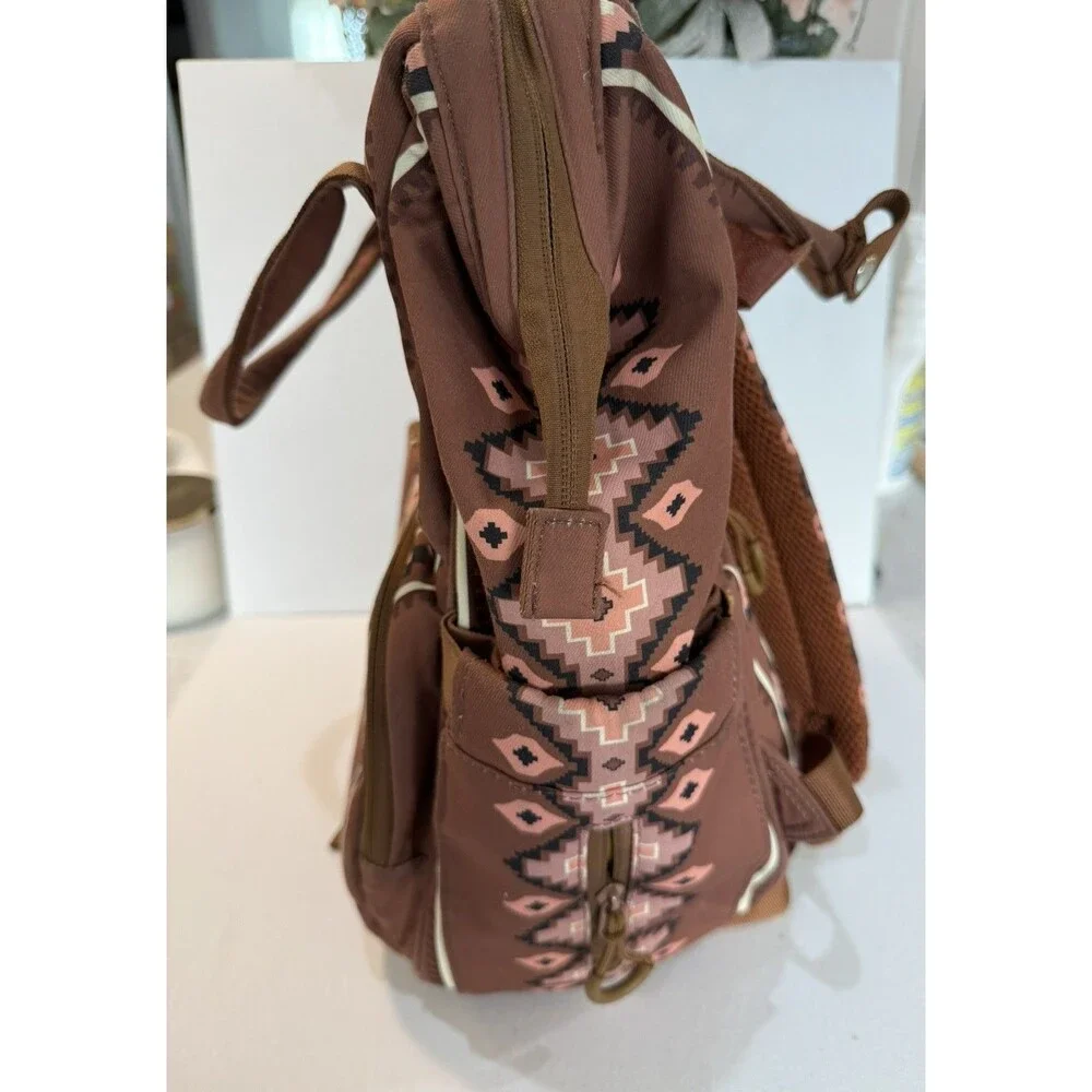 Wrangler Diaper Bag Backpack Aztec Brown Montana Western Southwest Compartments